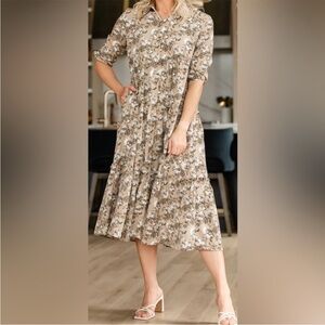 Floral Beige Midi Dress